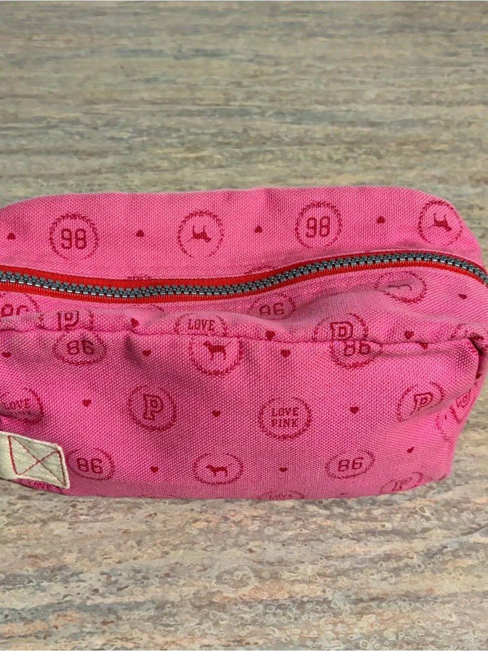 Pink Victoria’s Secret Vintage Pink and White Pouch with Crest and Dog Logo